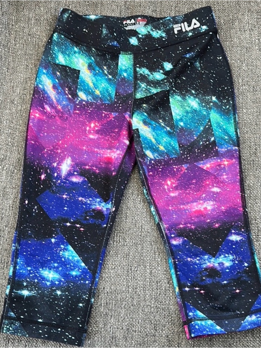 Fila Sport Girls Galaxy Nebula Print Crop Leggings Size M 8-10 Purple Teal Capri